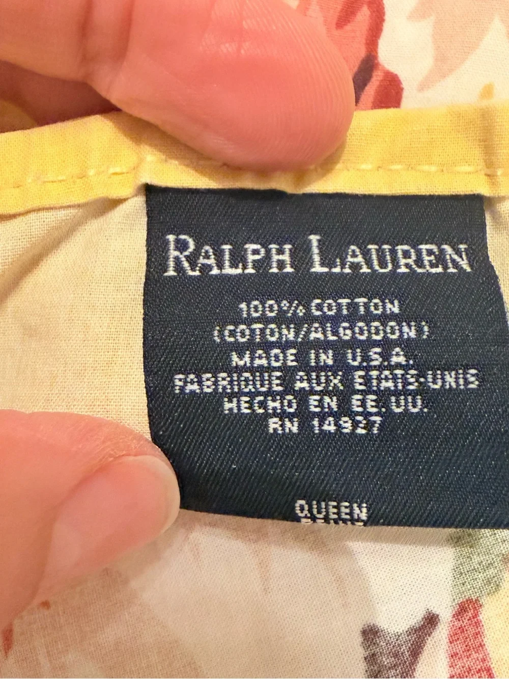 VTG Ralph Lauren Sophie Brooke Queen Flat Sheet Curtain Valance USA Yellow Flora